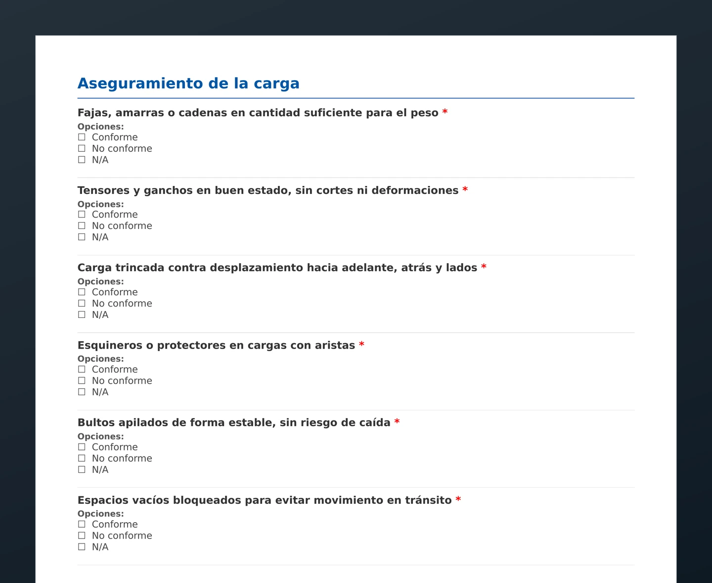 Checklist de check de carga · vista previa del PDF gratuito descargable