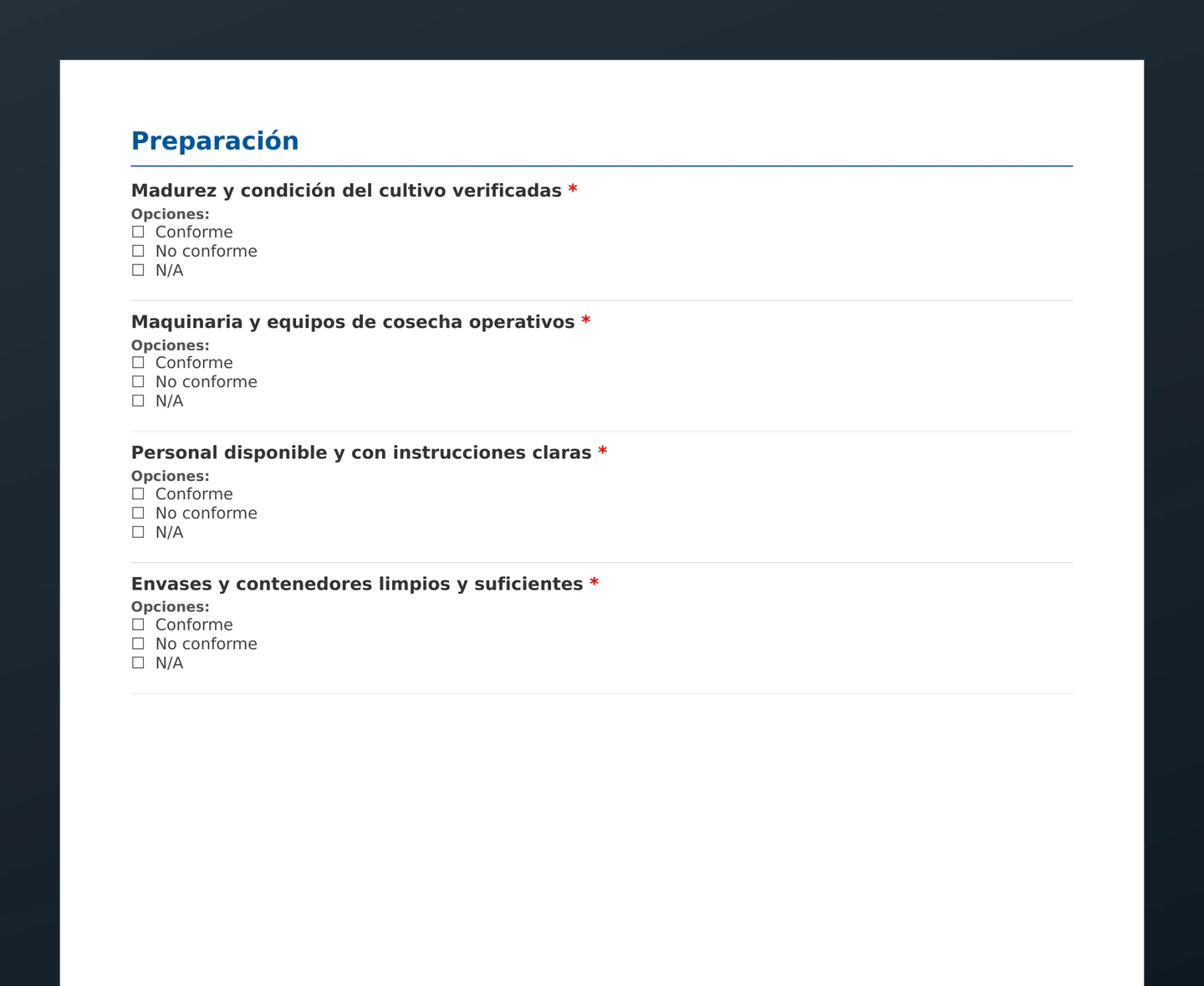Checklist de cosecha · vista previa del PDF gratuito descargable