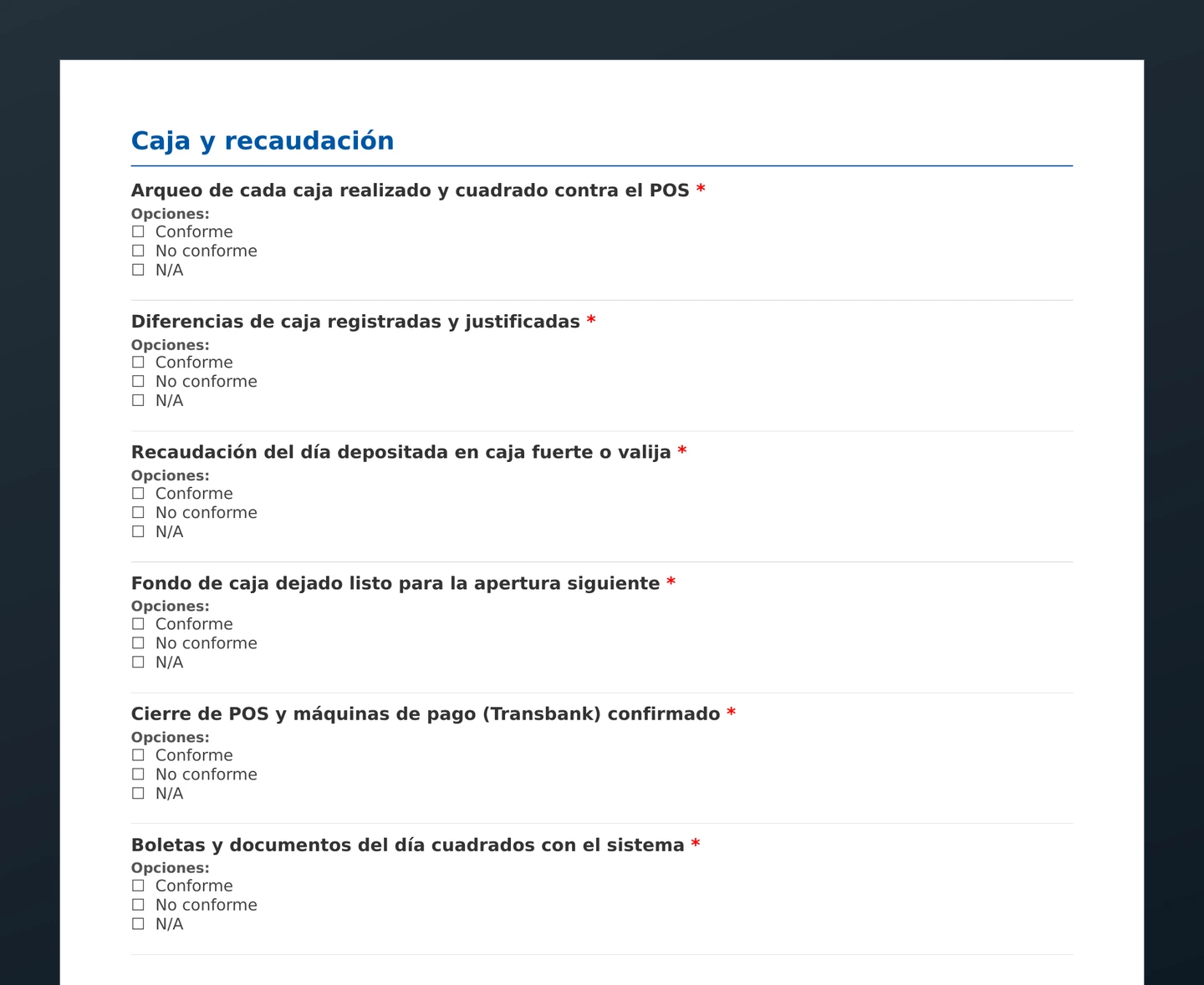 Checklist de cierre de tienda · vista previa del PDF gratuito descargable