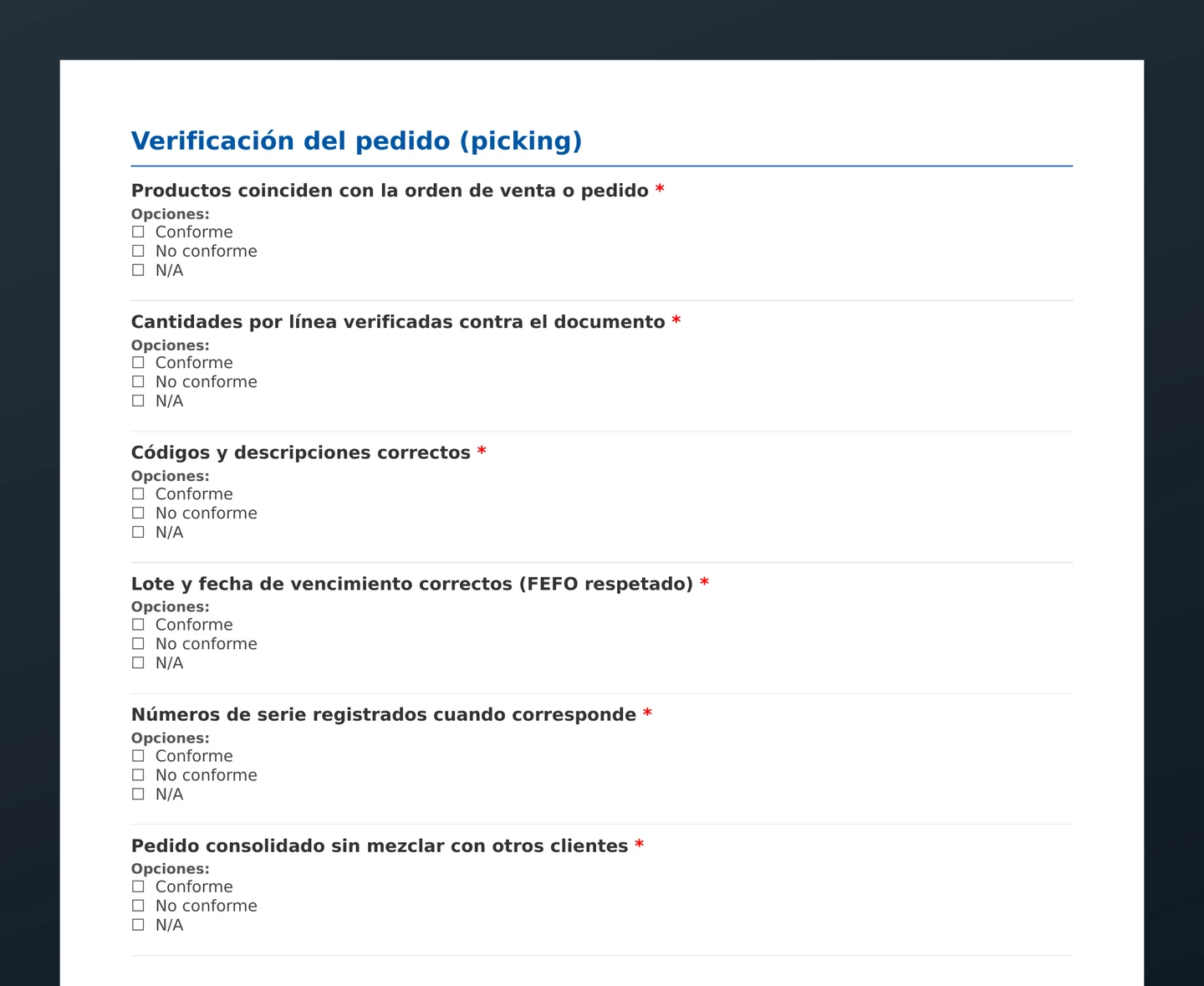 Checklist de control de despacho · vista previa del PDF gratuito descargable