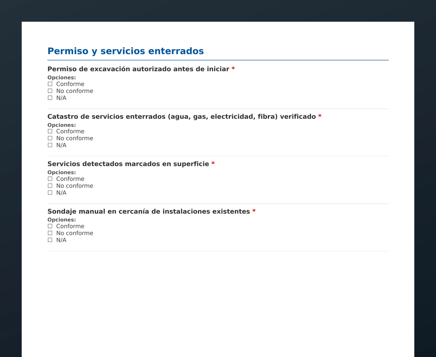Checklist de control de excavaciones · vista previa del PDF gratuito descargable