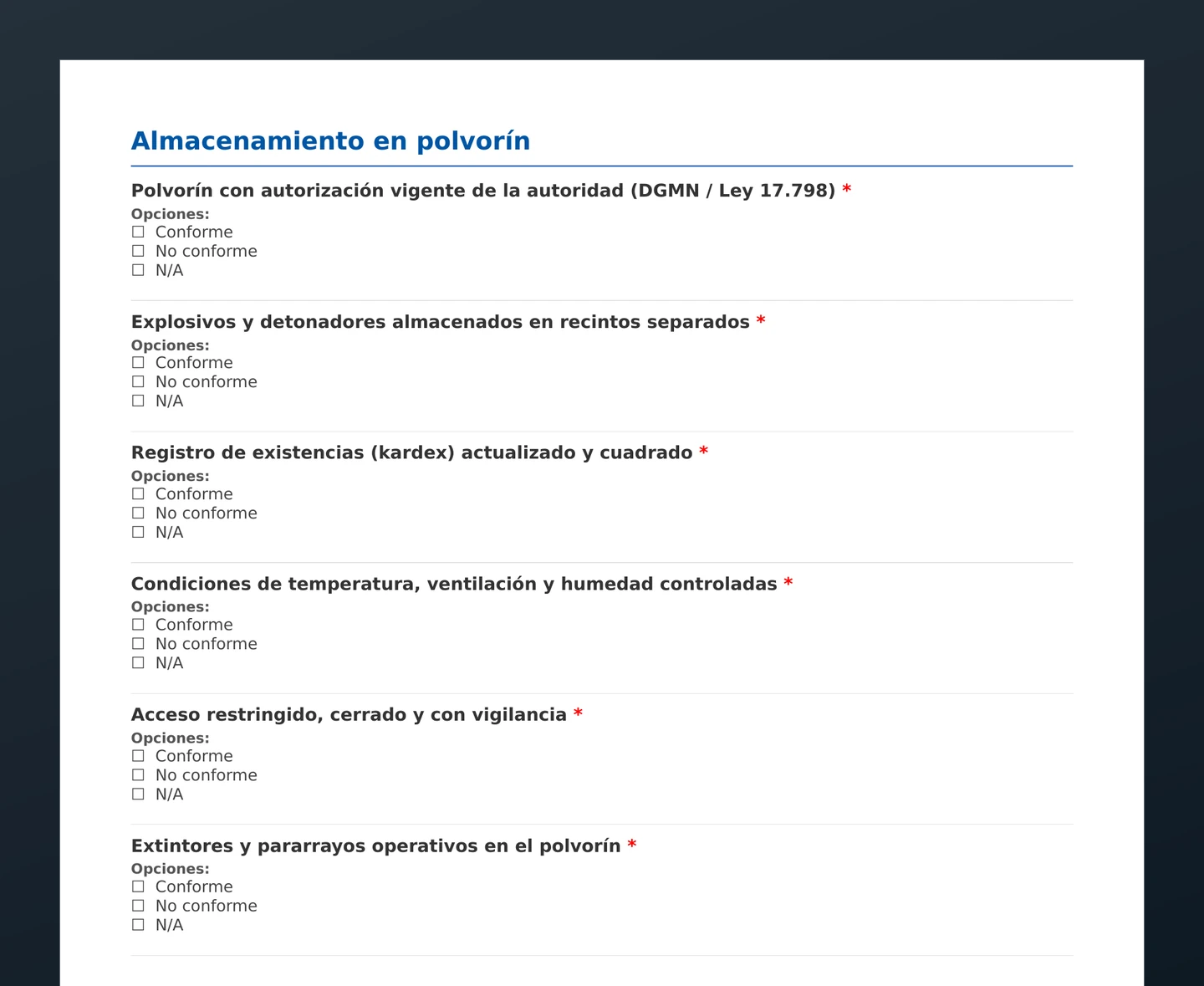 Checklist de control de explosivos · vista previa del PDF gratuito descargable