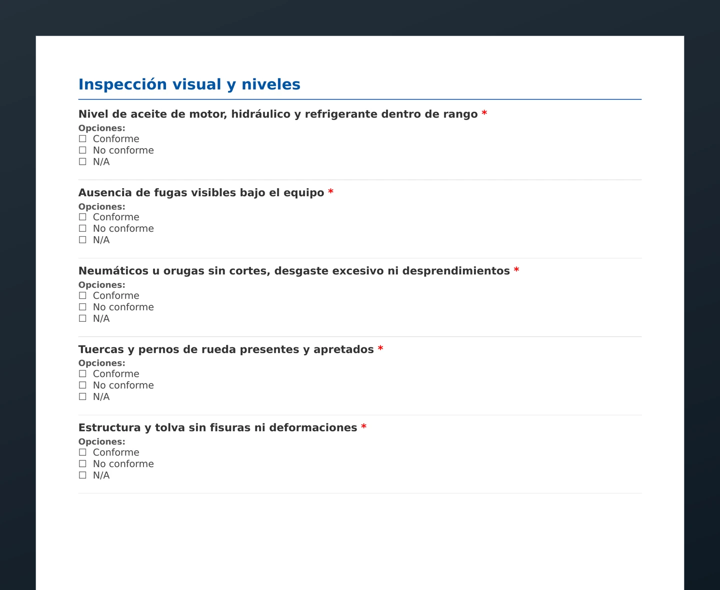 Checklist de control pre-operacional de equipos mineros · vista previa del PDF gratuito descargable