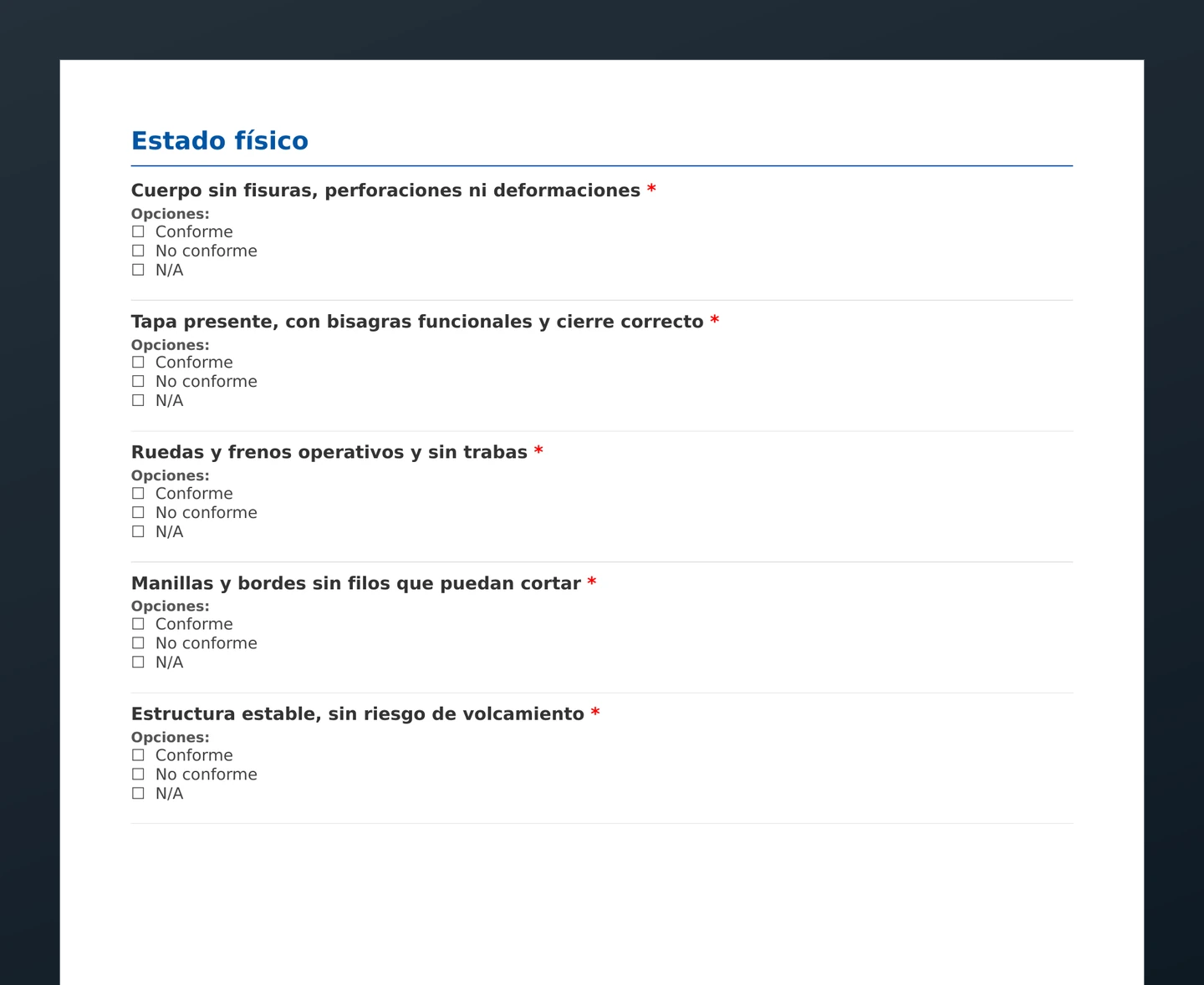 Checklist de inspección de contenedores · vista previa del PDF gratuito descargable