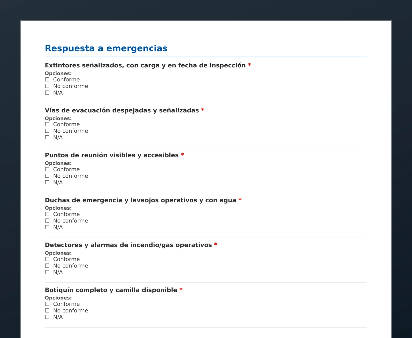 Checklist de inspección de seguridad HSE · vista previa del PDF gratuito descargable