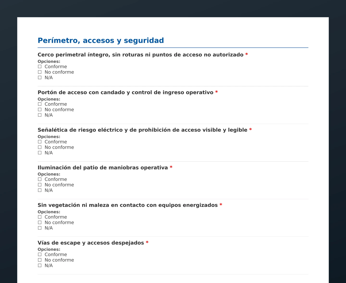 Checklist de inspección de subestación eléctrica · vista previa del PDF gratuito descargable