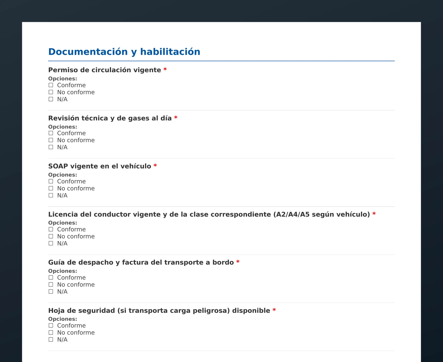 Checklist de inspección de vehículos · vista previa del PDF gratuito descargable