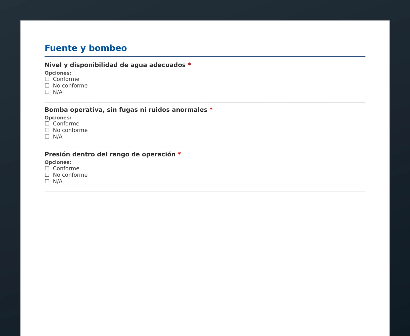 Checklist de inspección de riego · vista previa del PDF gratuito descargable
