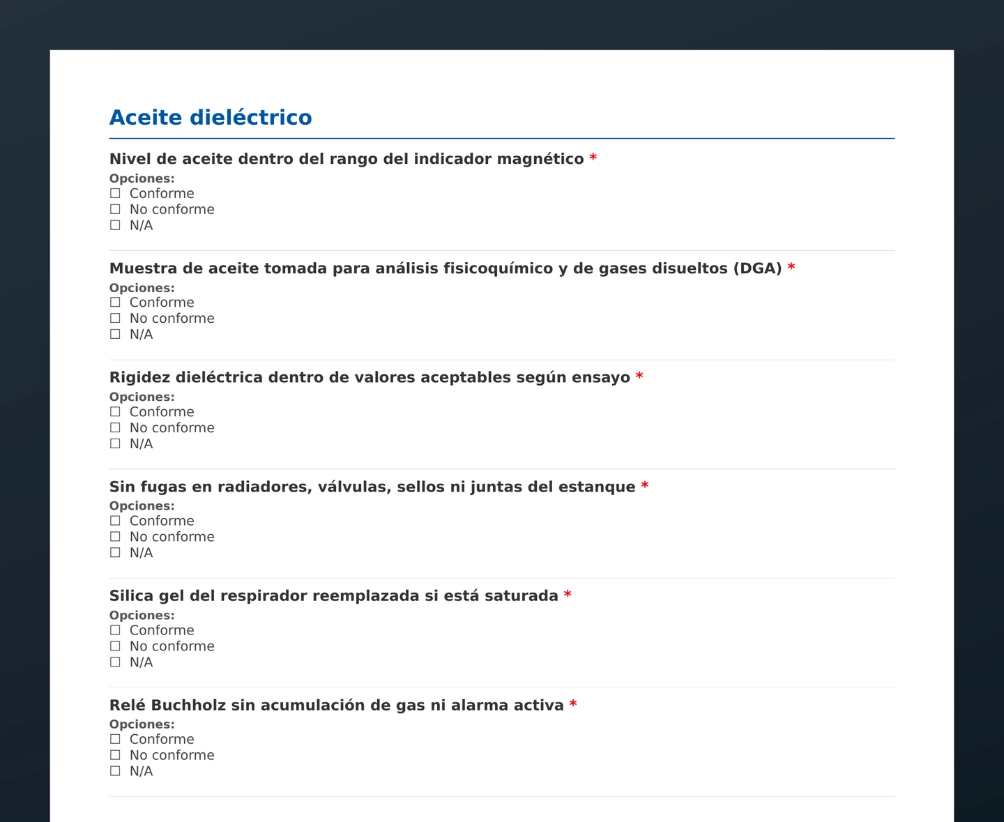 Checklist de mantención de transformadores de potencia · vista previa del PDF gratuito descargable