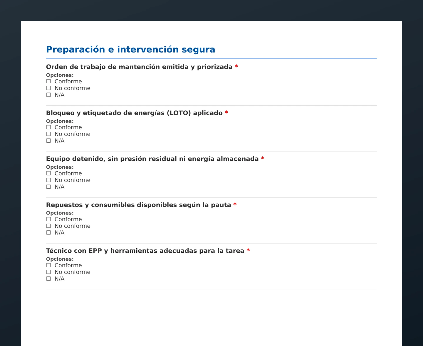 Checklist de mantención preventiva en manufactura · vista previa del PDF gratuito descargable